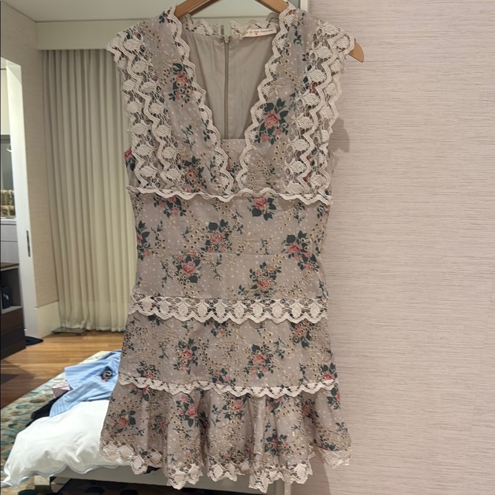 Cream Ruffled Tiered Mini Dress V-Neck
